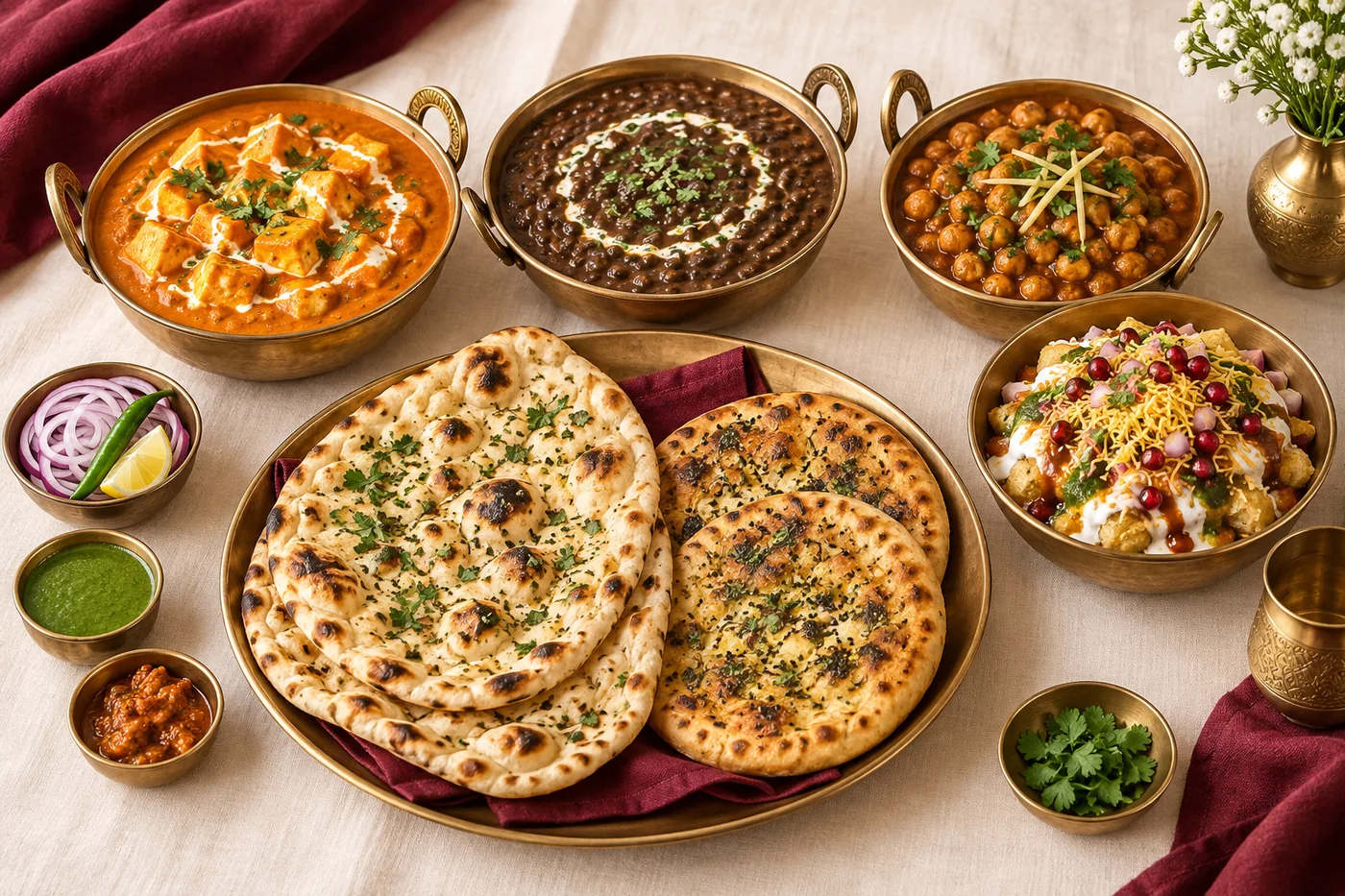 A complete spread of Punjabi vegetarian dishes